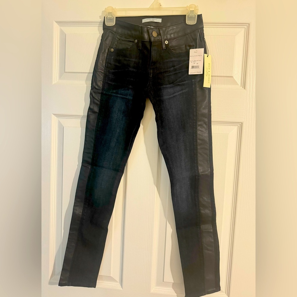 New Rich & Skinny Woman Dark Blue Black Denim Petite Skinny Ankle Jeans Size 23